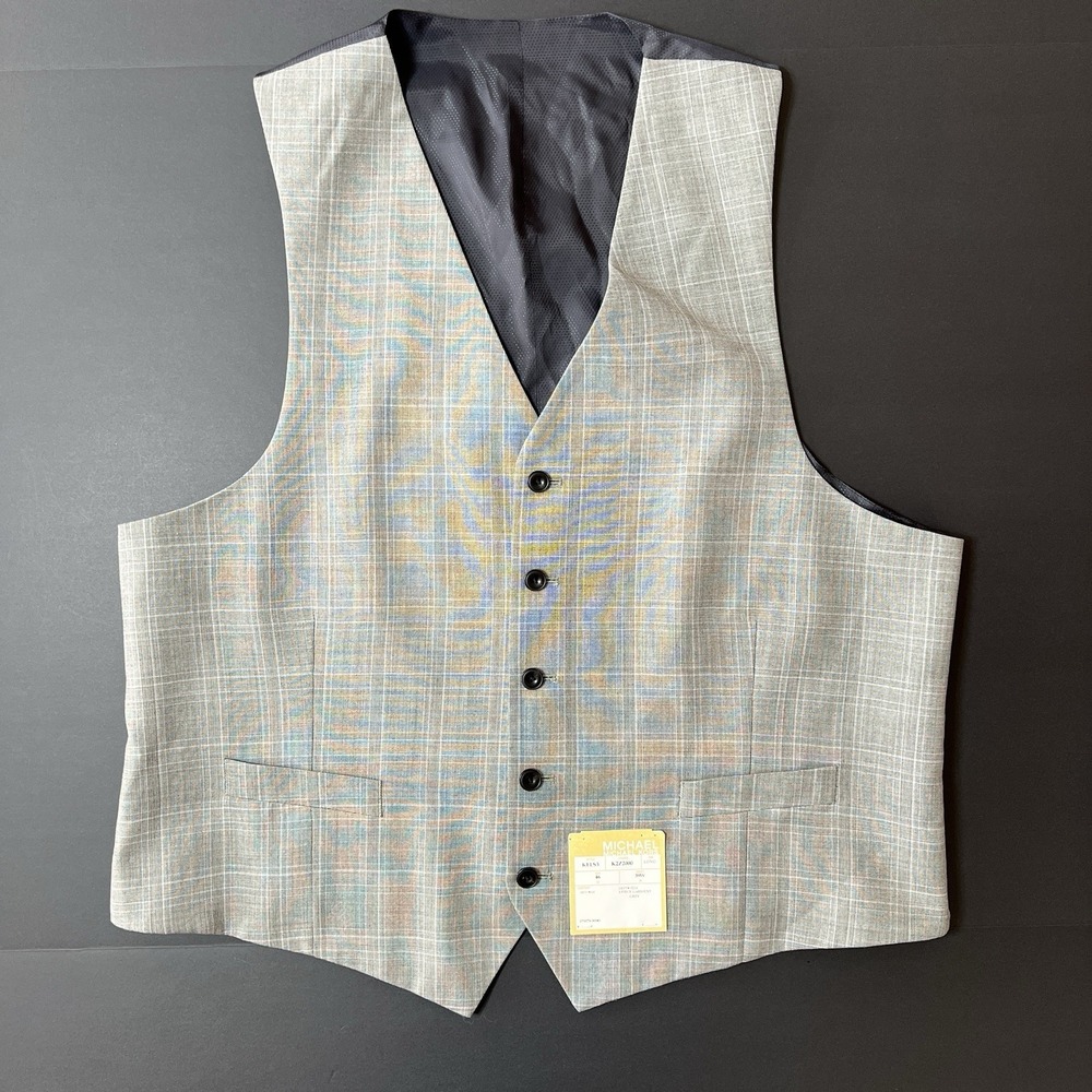 Michael Kors Mens Plaid Five Button Vest, Grey, 46 L NWT Preppy Business Formal